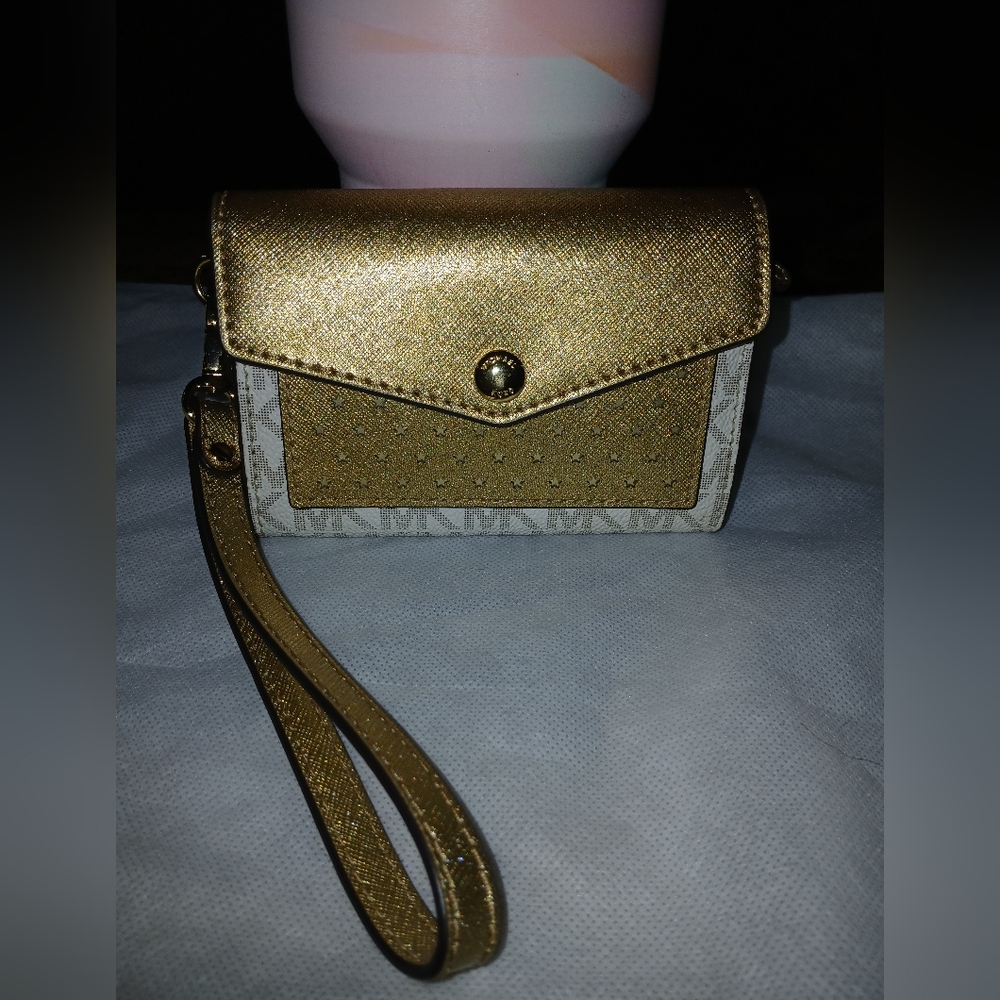 Michael Kors Gold and White Wristlet